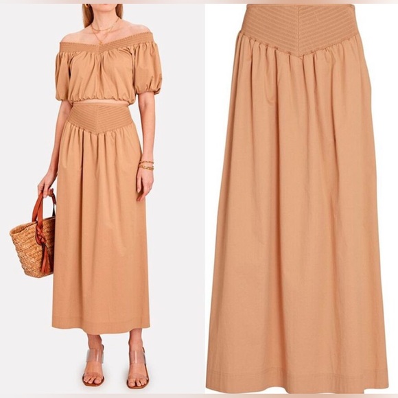 A.L.C. Arlo Poplin Midi Skirt Size 12 Smocked Waist Side Slits - Picture 1 of 11
